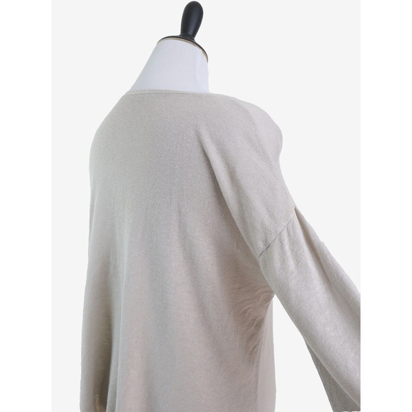 J Jill Size M Linen Blend Knit Top Lightweight Asymmetrical Hem Beige - Picture 5 of 11